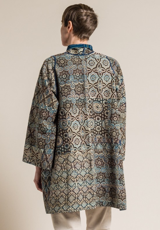 Mieko Mintz 2-Layer Ajrakh Print A-Line Jacket in Brown/Blue | Santa Fe ...