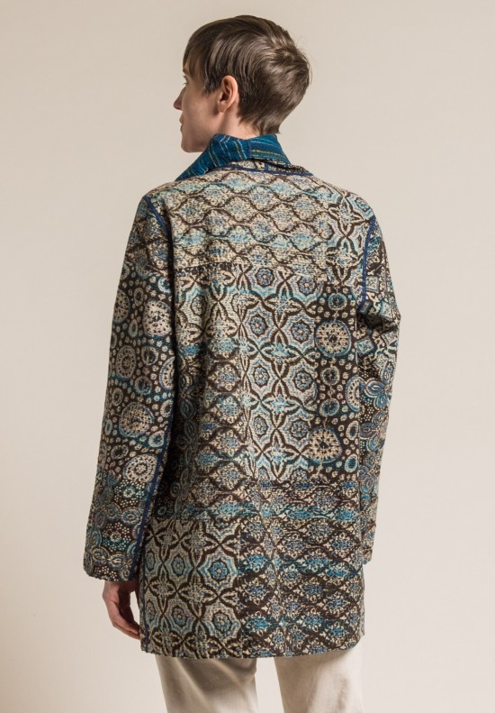 Mieko Mintz 2-Layer Ajrakh Print Pocket Jacket in Brown/Blue