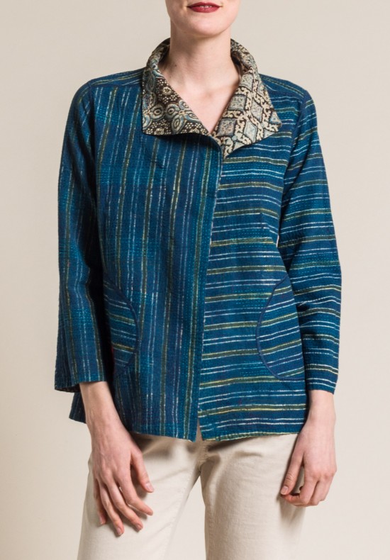 Mieko Mintz 2-Layer Ajrakh Print Short Jacket in Brown/Blue