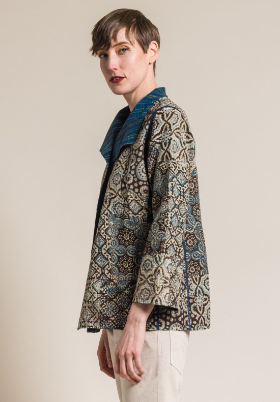 Mieko Mintz 2-Layer Ajrakh Print Short Jacket in Brown/Blue