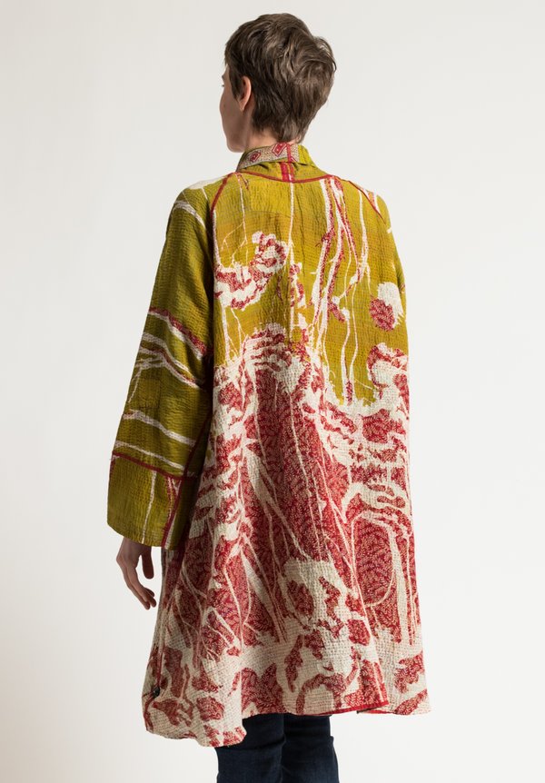 Mieko Mintz Long Kimono Jacket in Green/Red