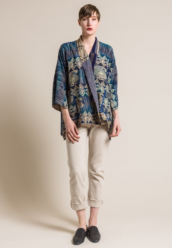 Mieko Mintz 2-Layer Vintage Cotton Kimono Jacket in Navy/Natural