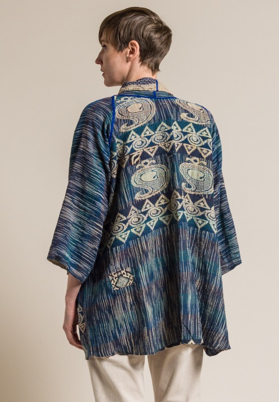 Mieko Mintz 2-Layer Vintage Cotton Kimono Jacket in Navy/Natural
