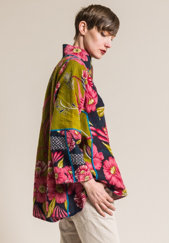 Mieko Mintz 2-Layer Vintage Cotton Short Flare Jacket in Olive/Rose ...