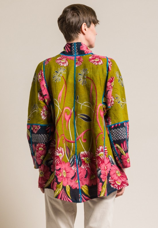Mieko Mintz 2-Layer Vintage Cotton Short Flare Jacket in Olive/Rose
