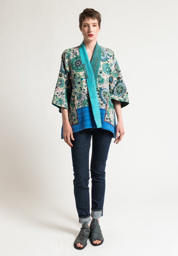 Mieko Mintz Kimono Jacket in Turquoise/Cream
