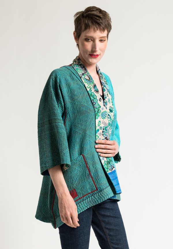 Mieko Mintz Kimono Jacket in Turquoise/Cream