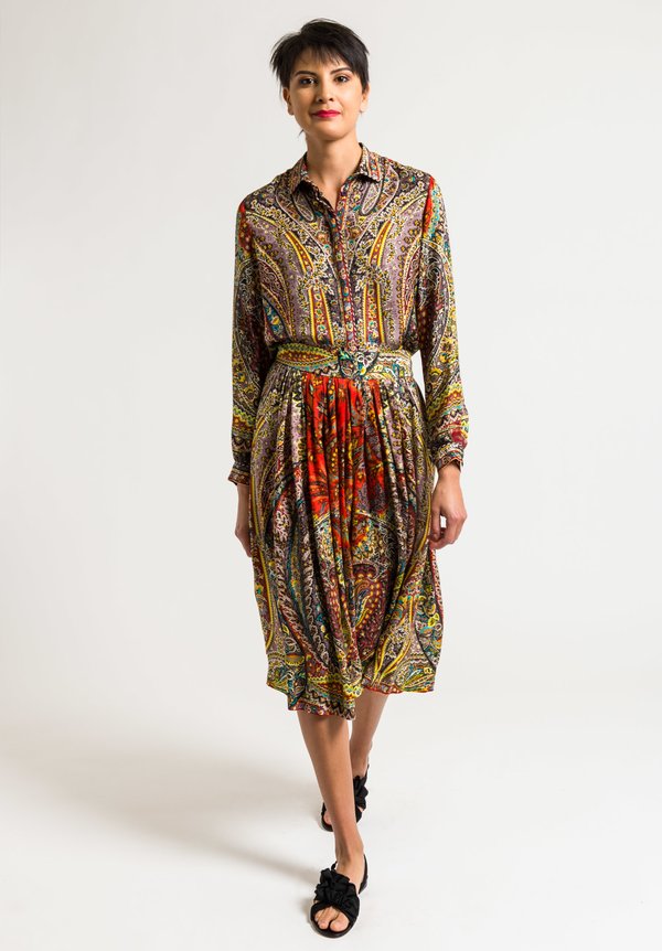 Etro Pleated Floral Paisley Skirt in Multi
