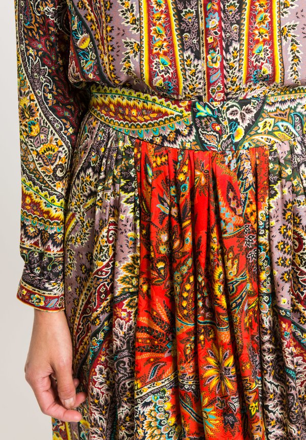 Etro Pleated Floral Paisley Skirt in Multi