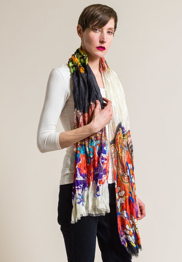 Etro Shiny Floral and Paisley Crinkle Scarf in Multi