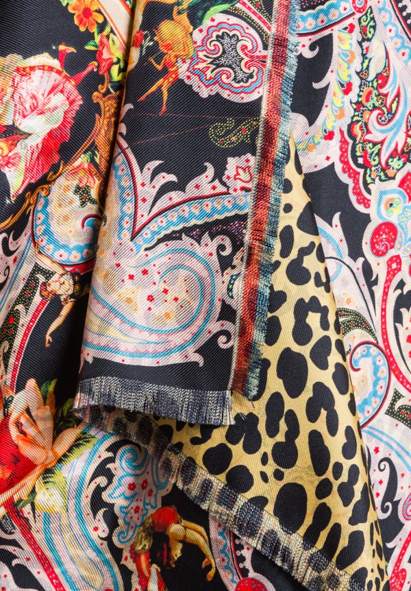 Etro Silk Leopard and Paisley Scarf in Black