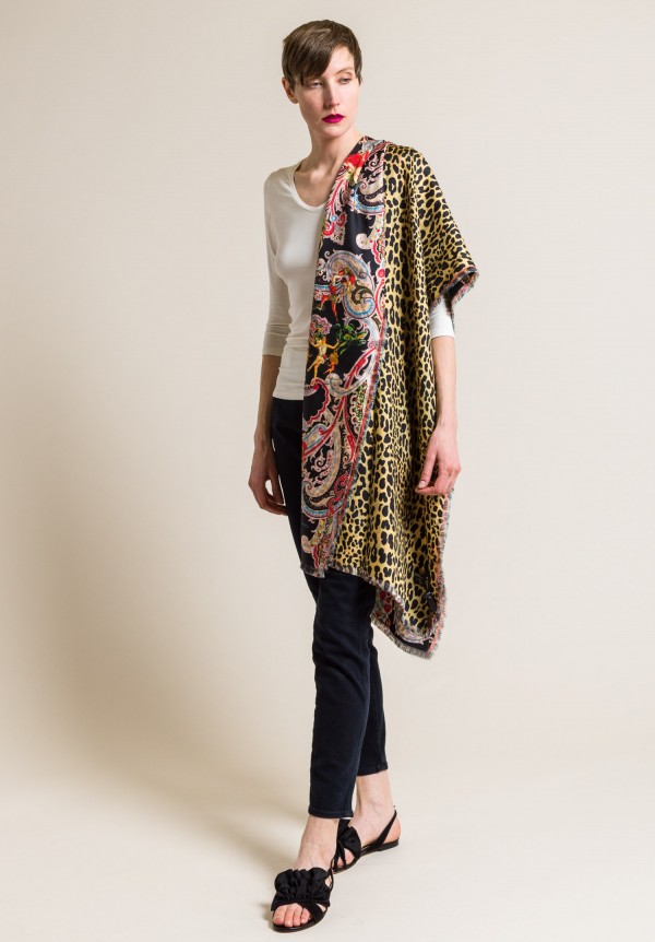 Etro Silk Leopard and Paisley Scarf in Black