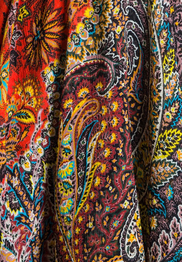 Etro Silk Paisley Tassel Scarf in Multi Red
