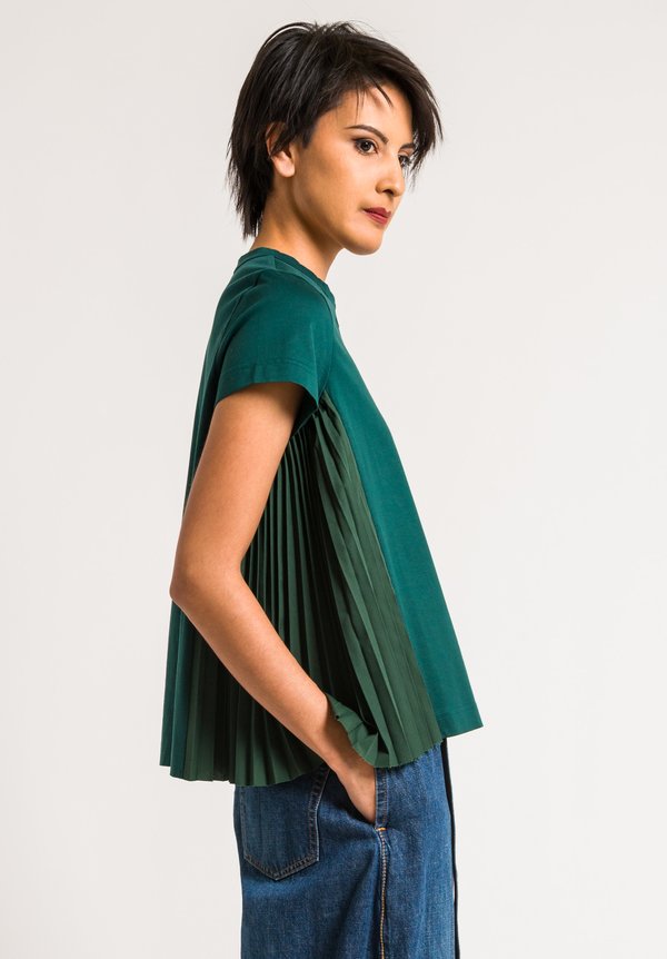 Sacai Green Cotton Top with Side Pleat