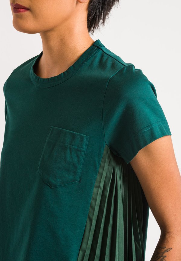 Sacai Green Cotton Top with Side Pleat