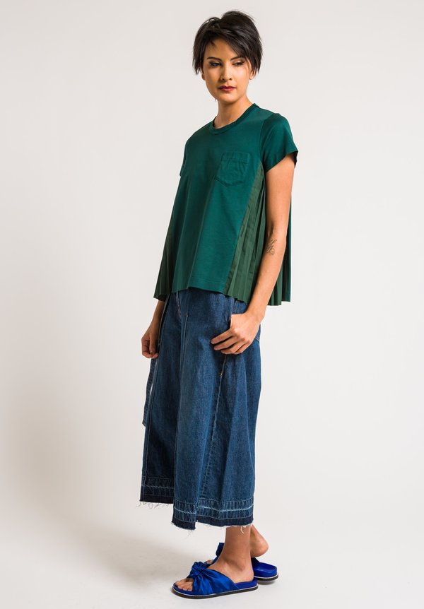 Sacai Green Cotton Top with Side Pleat