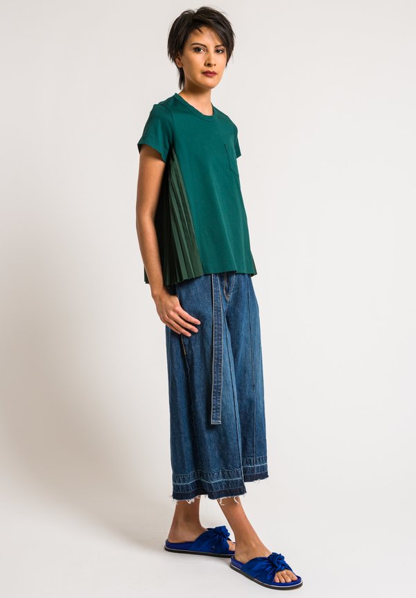 Sacai Green Cotton Top with Side Pleat