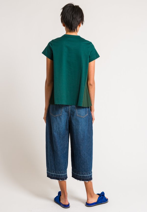 Sacai Green Cotton Top with Side Pleat