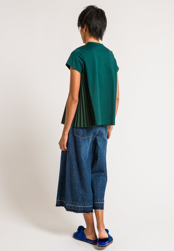 Sacai Green Cotton Top with Side Pleat