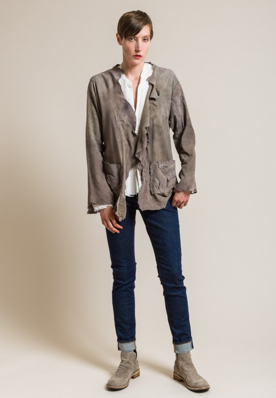 Susan Riedweg Lamb Leather Solid Waistcoat Jacket in Mouse