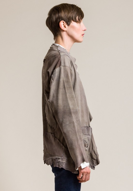 Susan Riedweg Lamb Leather Solid Waistcoat Jacket in Mouse