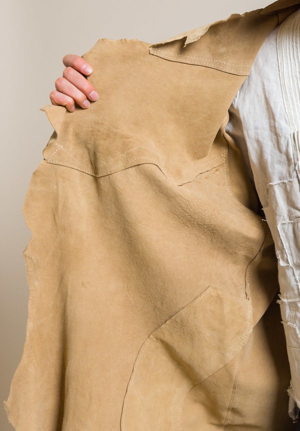 Susan Riedweg Lamb Leather Long Ragged Edge Duster Jacket in Sand