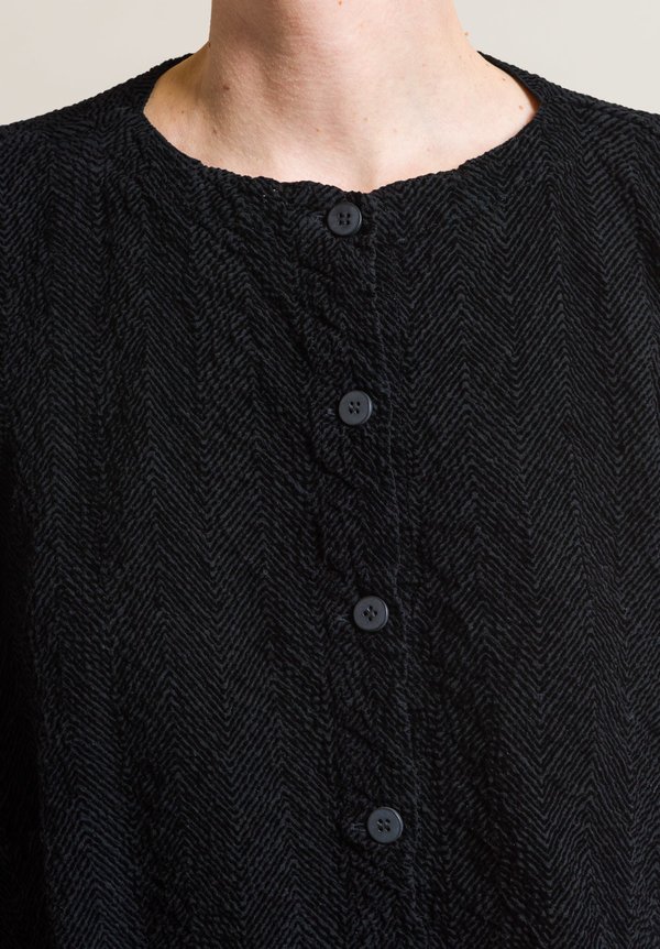 Issey Miyake Cauliflower Herringbone Textured Top in Black