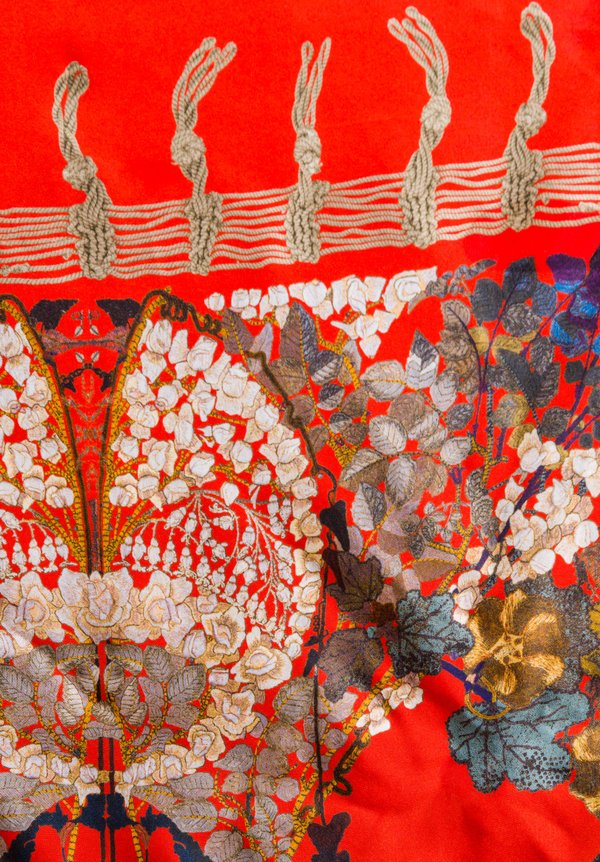 Etro Silk Leaves & Kaleidoscope Print Scarf in Red