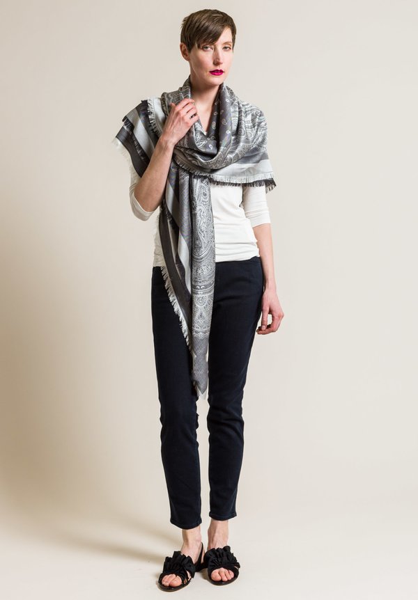 Etro Silk/Wool Paisley Print Scarf in Grey