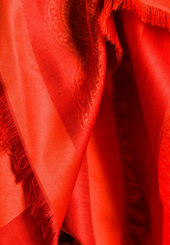 Etro Silk/Wool Paisley Print Scarf in Orange