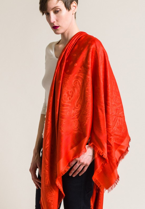 Etro Silk/Wool Paisley Print Scarf in Orange
