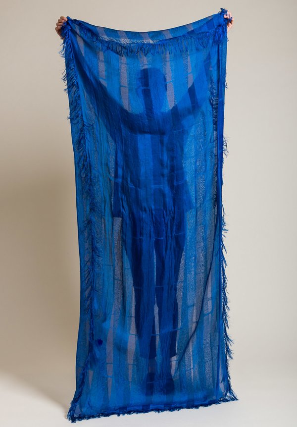 Suzusan Silk Sheer Double-Layered Scarf in Blue