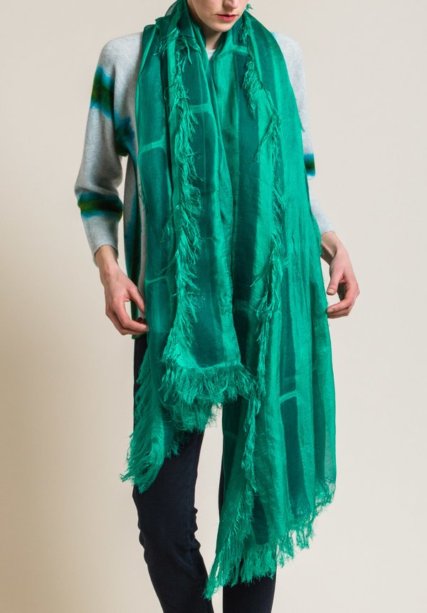 Suzusan Silk Sheer Double-Layered Scarf in Green