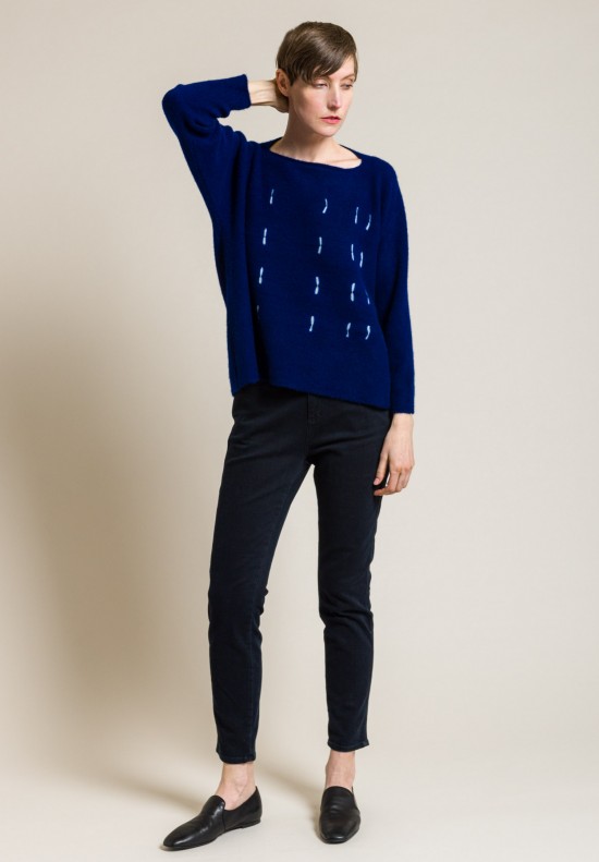 Suzusan Cashmere Awask Makinui Shibori Sweater in Royal Blue/Grége