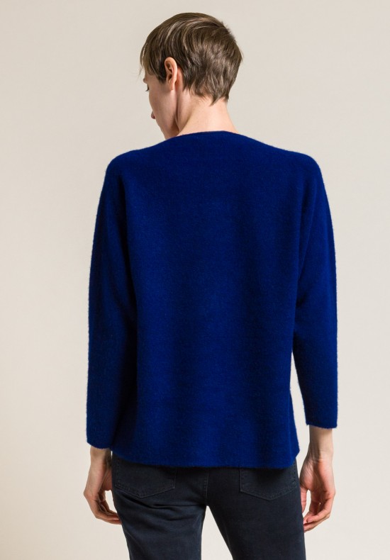 Suzusan Cashmere Awask Makinui Shibori Sweater in Royal Blue/Grége