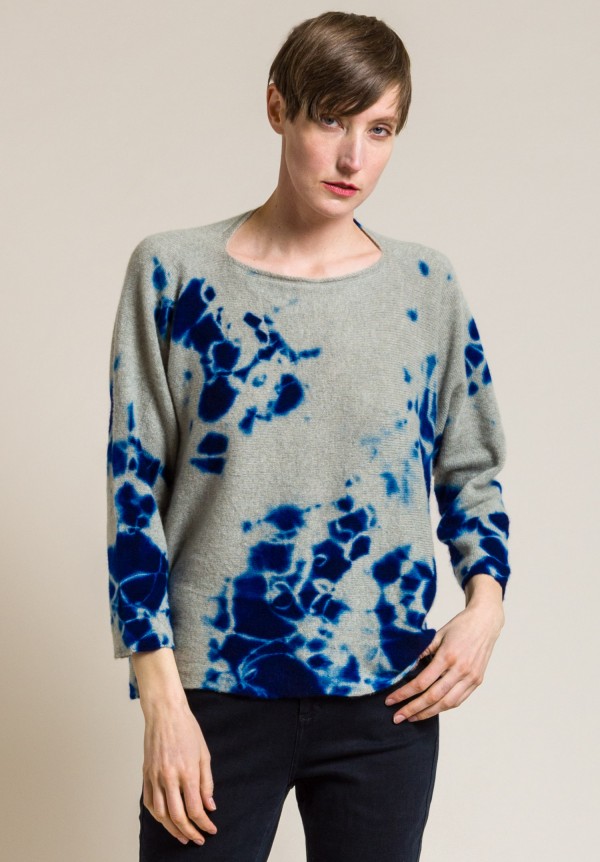 Suzusan Cashmere Madara Shibori Sweater in Royal Blue/Grége