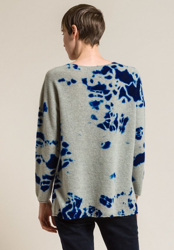 Suzusan Cashmere V-Neck Madara Shibori Sweater in Royal Blue/Grége