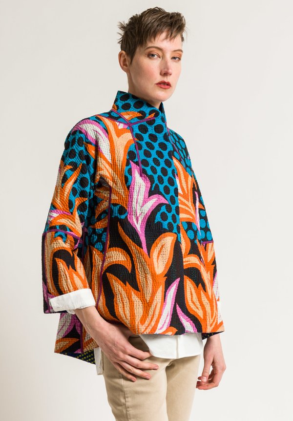 Mieko Mintz Short Flare Jacket in Turquoise/Orange