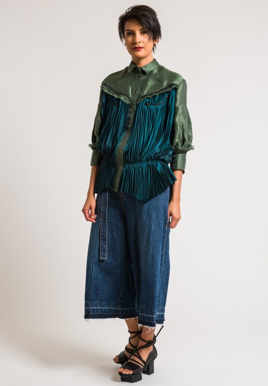 Sacai Blue/Green Western Shirt with Pleats