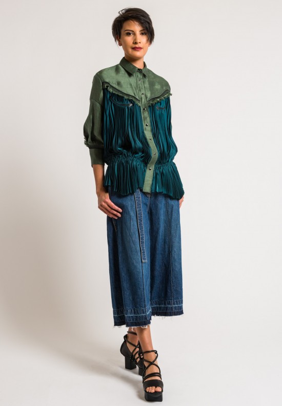 Sacai Blue/Green Western Shirt with Pleats