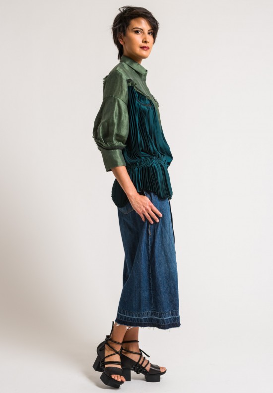 Sacai Blue/Green Western Shirt with Pleats
