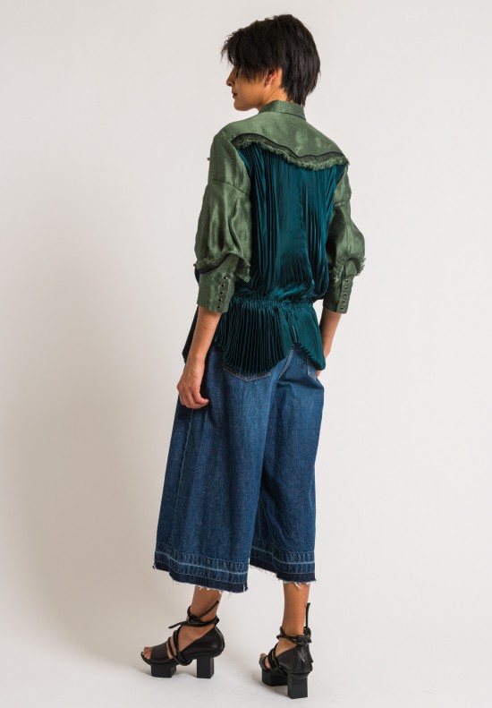 Sacai Blue/Green Western Shirt with Pleats