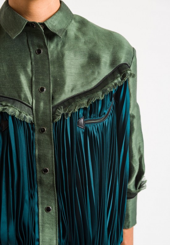 Sacai Blue/Green Western Shirt with Pleats