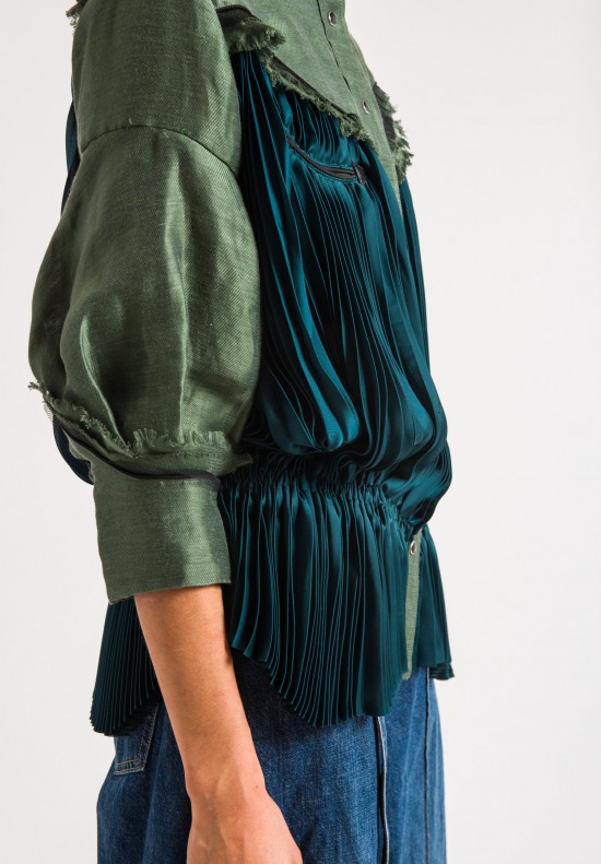 Sacai Blue/Green Western Shirt with Pleats