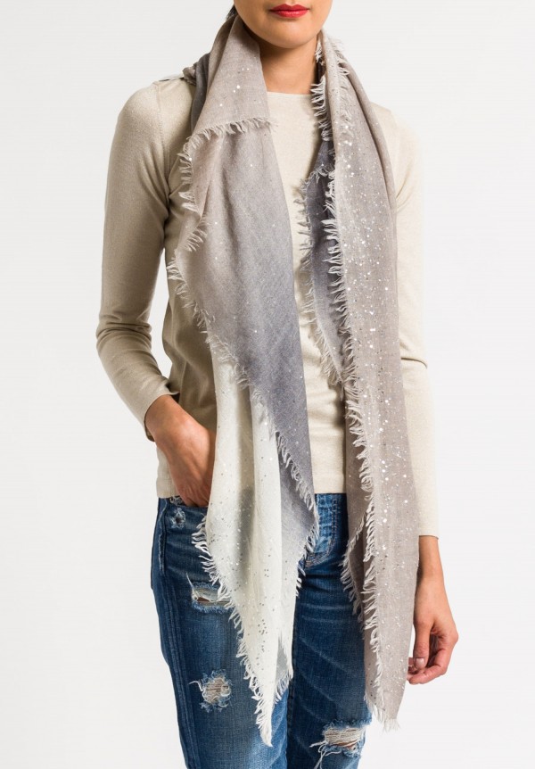 Faliero Sarti White Ombre Scarf with Sequins