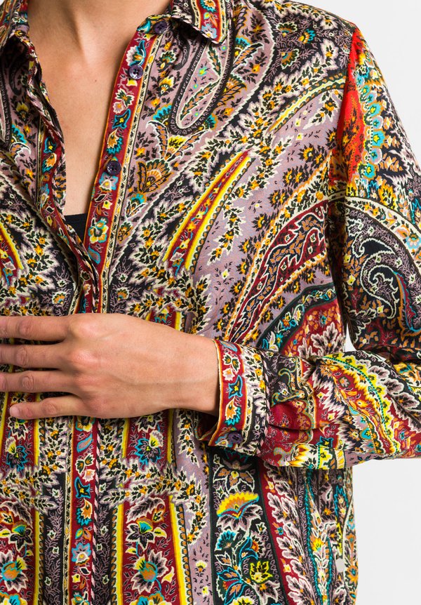 	Etro Paisley Printed Button Up Blouse in Red Multi