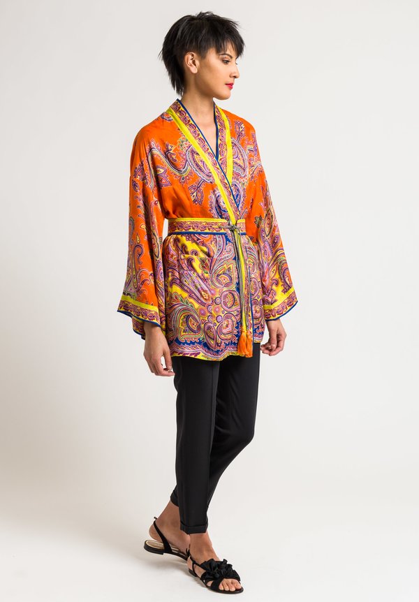 Etro Belted Paisley Open Jacket in Orange