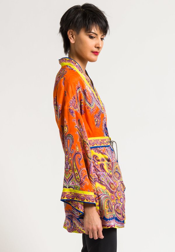 Etro Belted Paisley Open Jacket in Orange