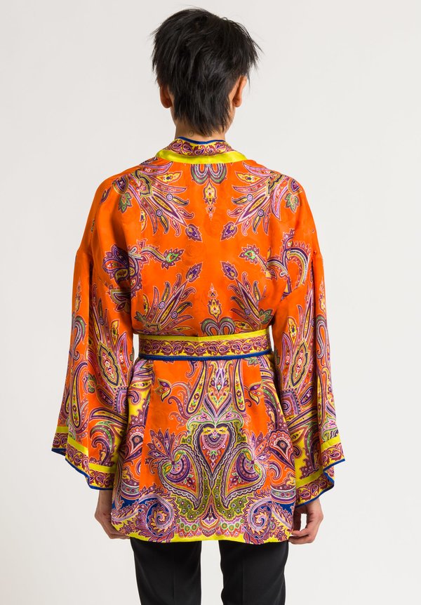 Etro Belted Paisley Open Jacket in Orange