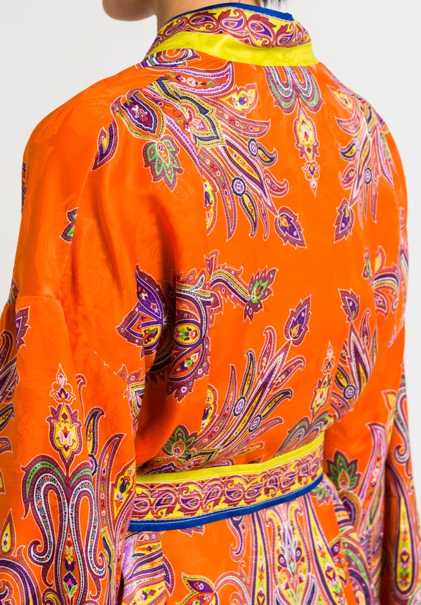 Etro Belted Paisley Open Jacket in Orange